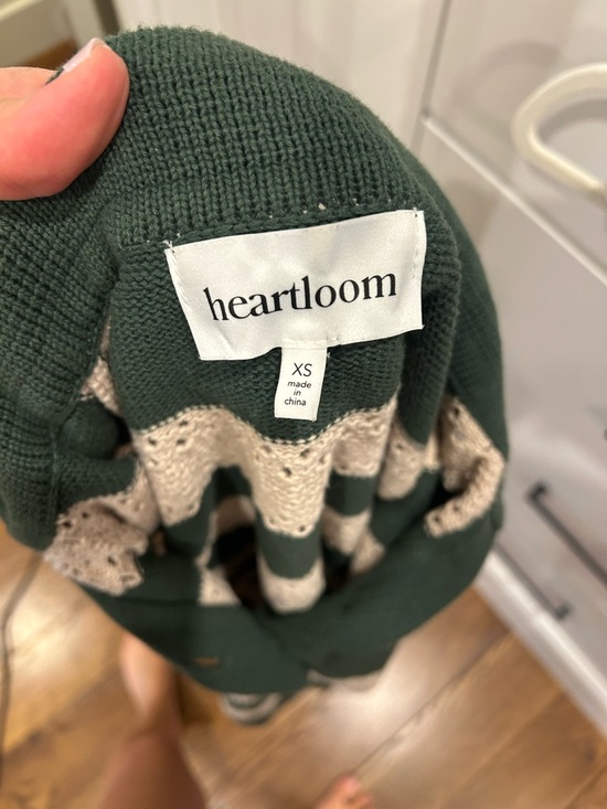 Heartloom Green and Cream Striped Polo Knit Sweater - Picture 3 of 4